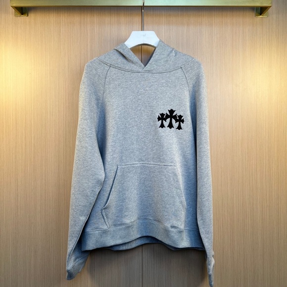 Chrome Hearts Light Gray Hoodie with Black Cross Design